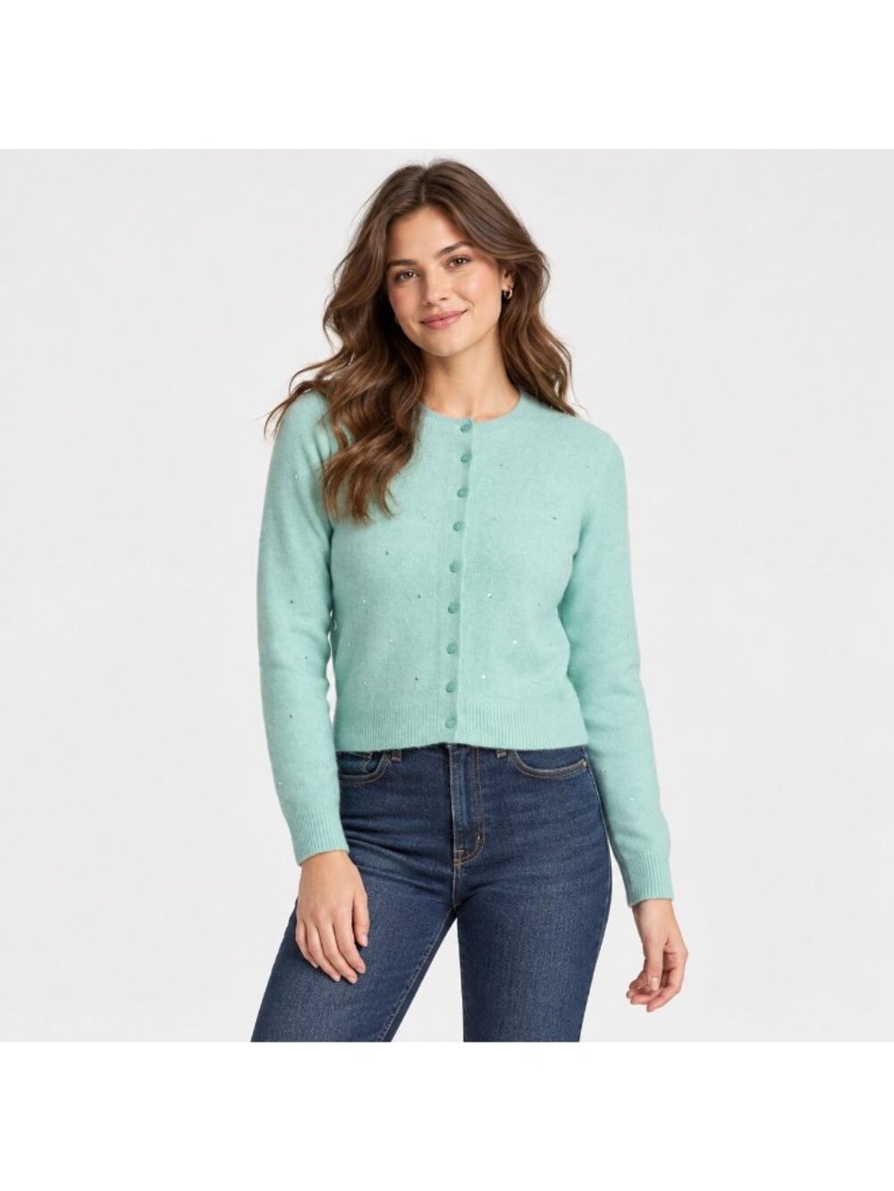 A New Day Mint Green Sequin Button-Up Cardigan Sweater Medium